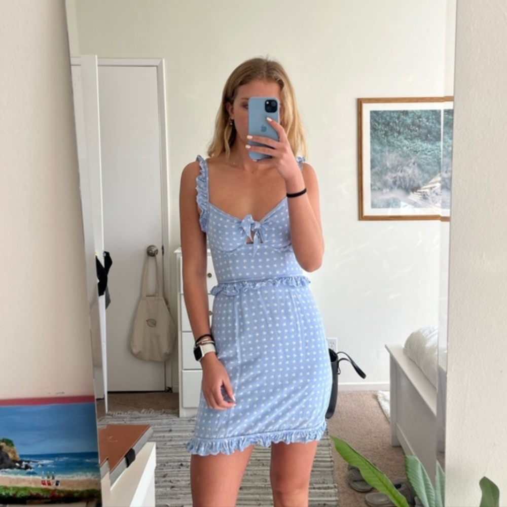 For Love And Lemons Blue Polka Dot Mini Dress